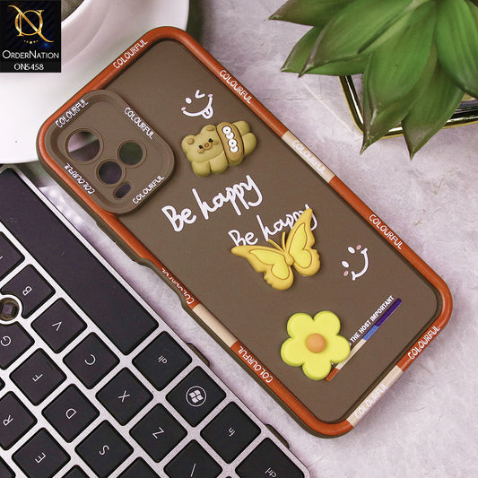 Vivo Y33s Cover - Brown - Cute Smily 3D Cartoon Soft Silicon Case