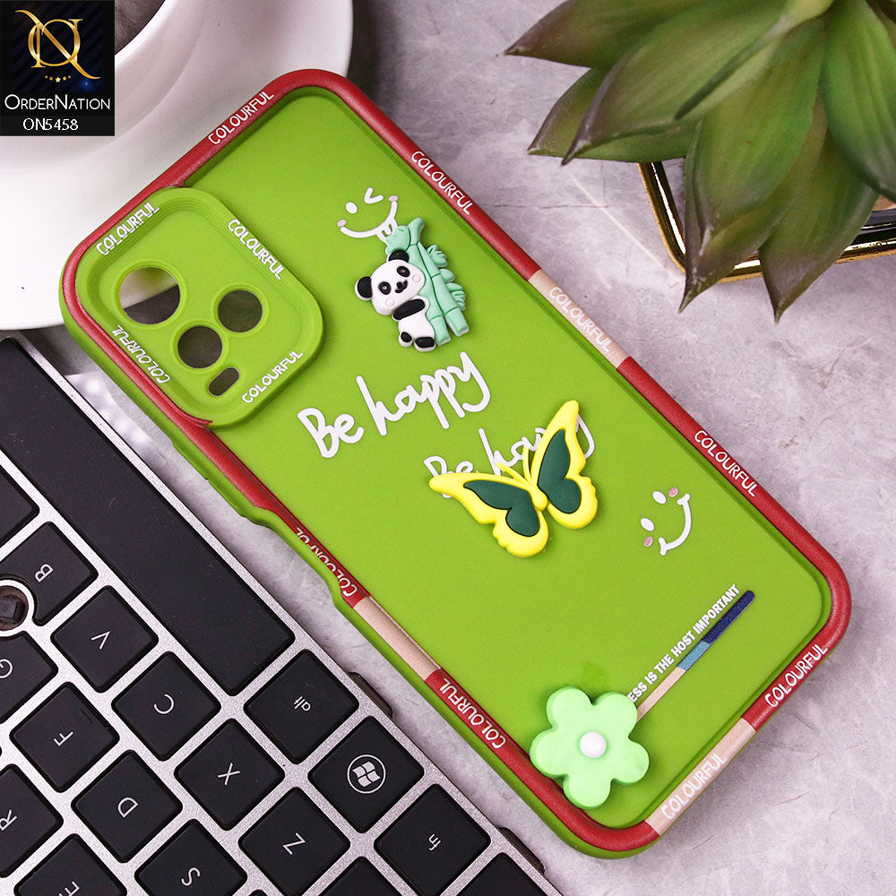 Vivo Y21a Cover - Green - Cute Smily 3D Cartoon Soft Silicon Case