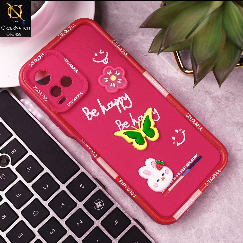 Vivo Y21 Cover - Pink - Cute Smily 3D Cartoon Soft Silicon Case