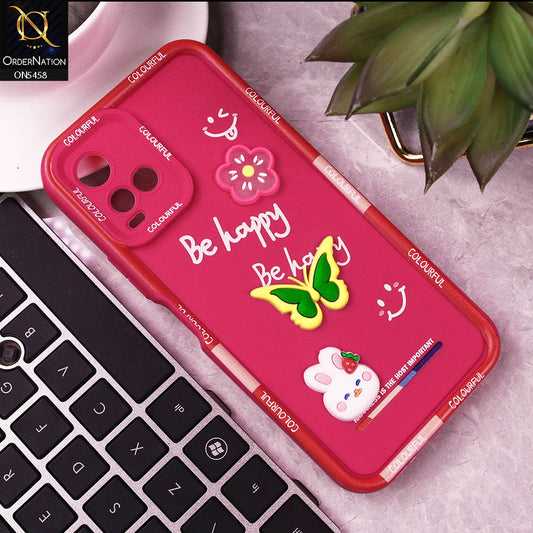Vivo Y33s Cover - Pink - Cute Smily 3D Cartoon Soft Silicon Case