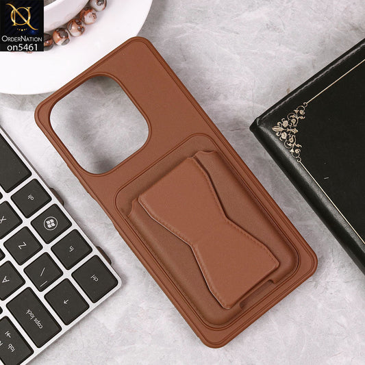 Oppo A3x 5G Cover - Brown - New Protective Case with Card Holder And Bracket Stand Holder