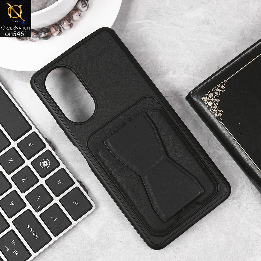 Oppo A58 4G Cover - Black - New Protective Case with Card Holder And Bracket Stand Holder