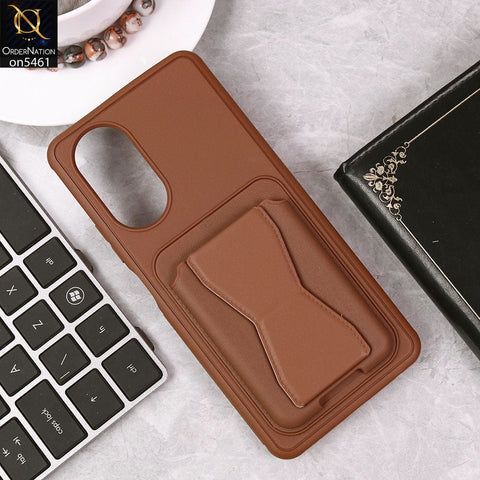 Oppo A58 4G Cover - Brown - New Protective Case with Card Holder And Bracket Stand Holder