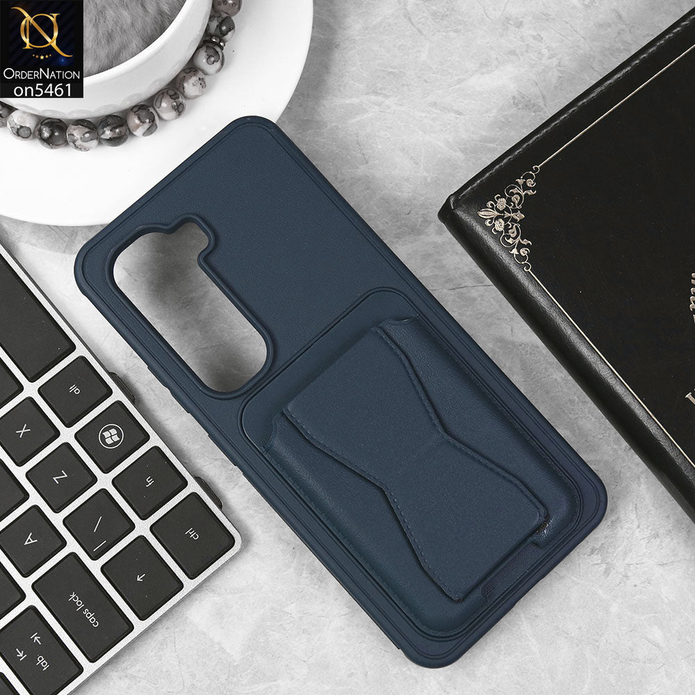 Infinix Hot 50 Pro Cover - Blue - New Protective Case with Card Holder And Bracket Stand Holder