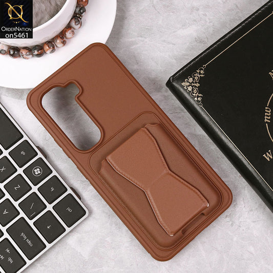 Infinix Hot 50 Pro Cover - Brown - New Protective Case with Card Holder And Bracket Stand Holder