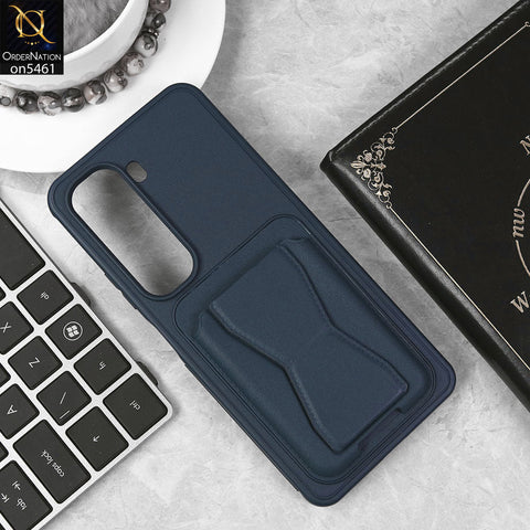 Infinix Hot 50 Pro Plus Cover - Blue - New Protective Case with Card Holder And Bracket Stand Holder