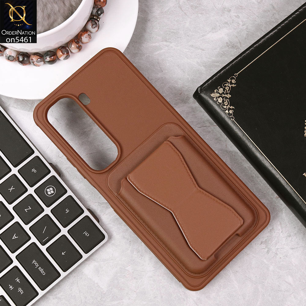 Infinix Hot 50 Pro Plus Cover - Brown - New Protective Case with Card Holder And Bracket Stand Holder