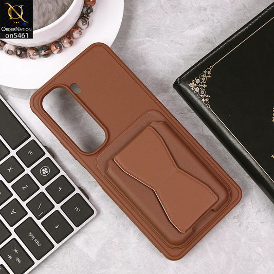 Infinix Hot 50 Pro Plus Cover - Brown - New Protective Case with Card Holder And Bracket Stand Holder