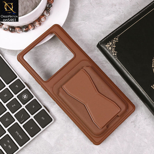 Infinix Note 40 Pro Plus Cover - Brown - New Protective Case with Card Holder And Bracket Stand Holder