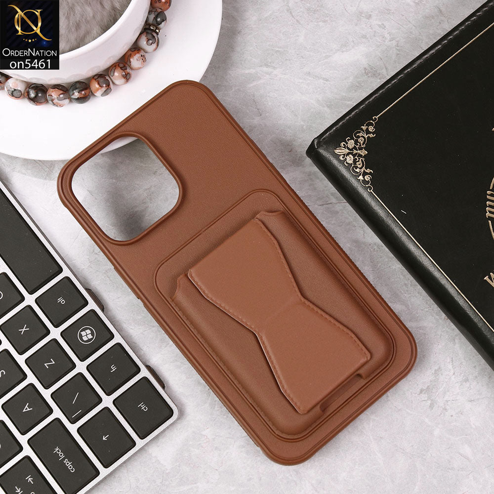 iPhone 14 Pro Max Cover - Brown - New Protective Case with Card Holder And Bracket Stand Holder