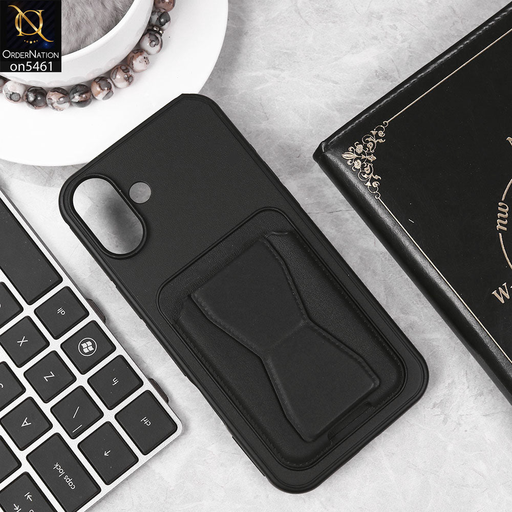 iPhone 16 Plus Cover - Black - New Protective Case with Card Holder And Bracket Stand Holder