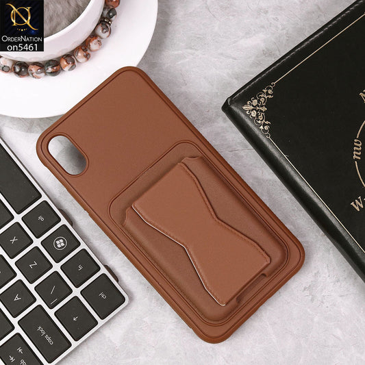 iPhone XS Max Cover - Brown - New Protective Case with Card Holder And Bracket Stand Holder