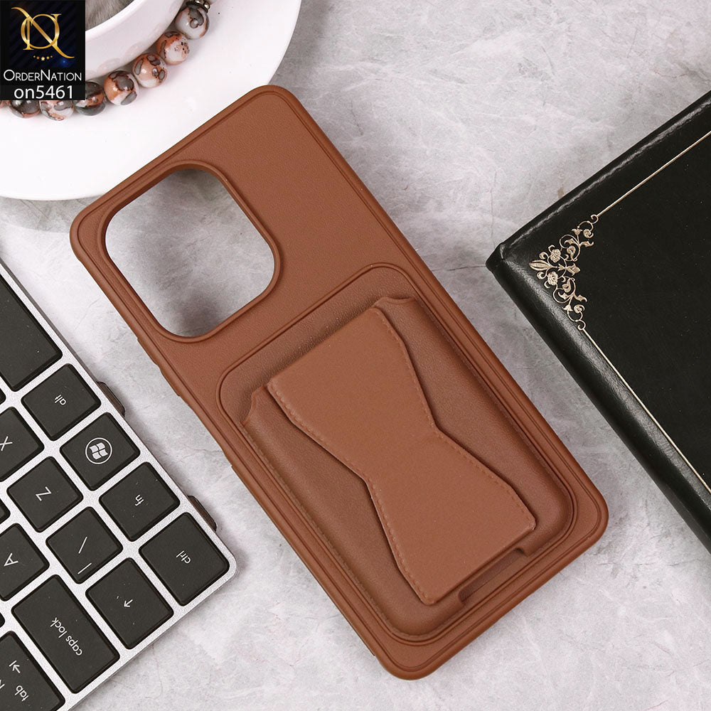 Xiaomi Redmi Note 13 Cover - Brown - New Protective Case with Card Holder And Bracket Stand Holder