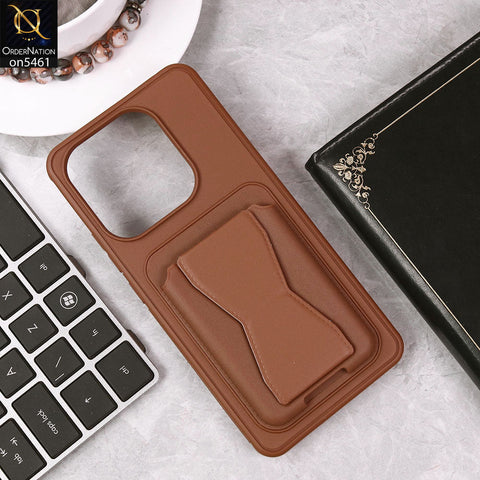 Xiaomi Redmi Note 14 4G Cover - Brown - New Protective Case with Card Holder And Bracket Stand Holder