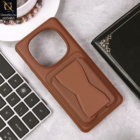 Xiaomi Redmi Note 14 Pro 5G Cover - Brown - New Protective Case with Card Holder And Bracket Stand Holder