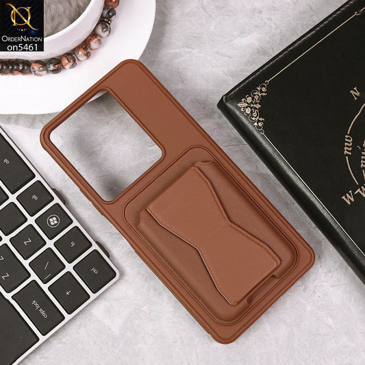 Infinix Note 30 Cover - Brown - New Protective Case with Card Holder And Bracket Stand Holder