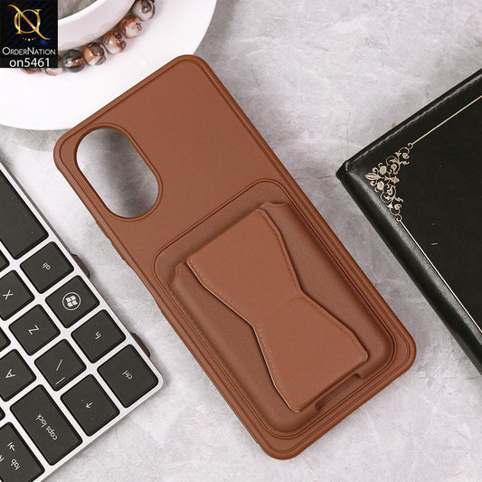 Oppo A38 Cover - Brown - New Protective Case with Card Holder And Bracket Stand Holder