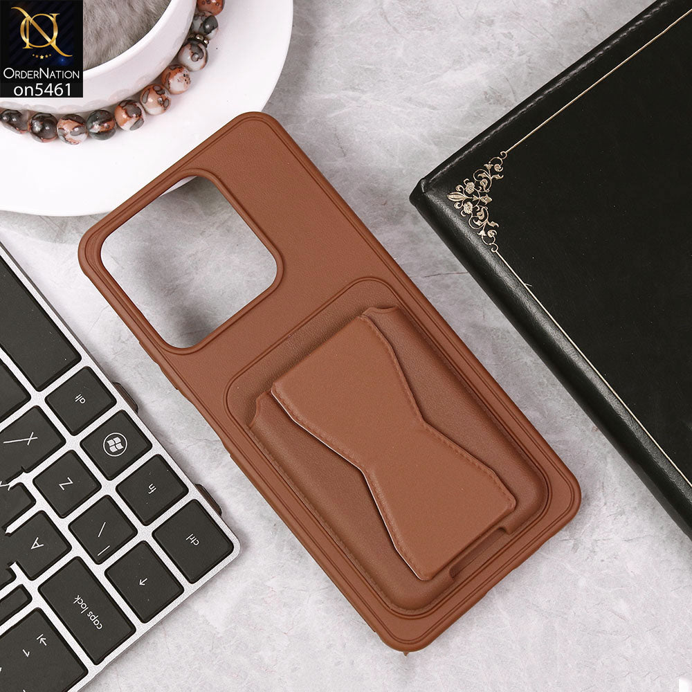 Realme C63 Cover - Brown - New Protective Case with Card Holder And Bracket Stand Holder