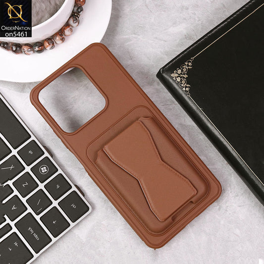 Realme C61 Cover - Brown - New Protective Case with Card Holder And Bracket Stand Holder
