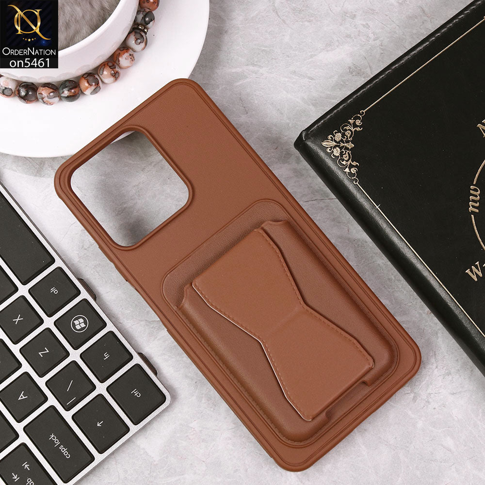 Realme Narzo N53 Cover - Brown - New Protective Case with Card Holder And Bracket Stand Holder