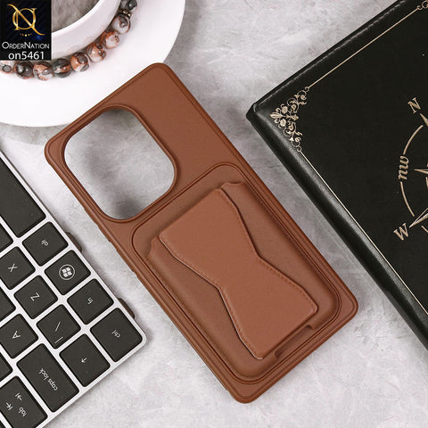 Xiaomi Poco M6 Pro 4G Cover - Brown - New Protective Case with Card Holder And Bracket Stand Holder