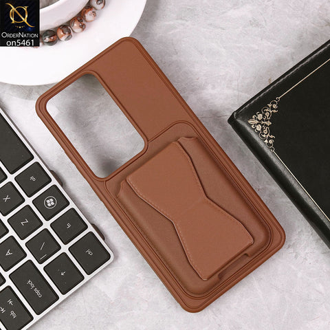 Oppo Reno 11F 5G Cover - Brown - New Protective Case with Card Holder And Bracket Stand Holder