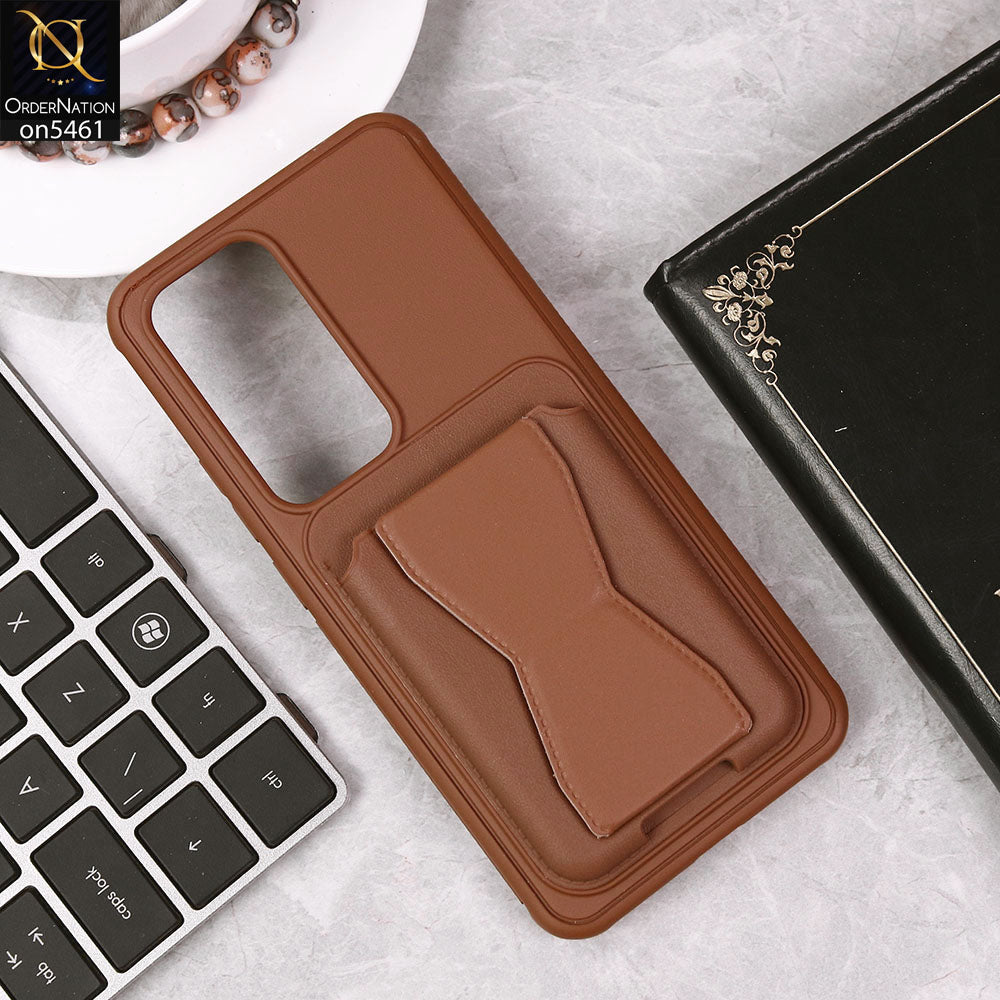 Oppo Reno 12 Cover - Brown - New Protective Case with Card Holder And Bracket Stand Holder