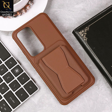 Oppo Reno 12 Cover - Brown - New Protective Case with Card Holder And Bracket Stand Holder