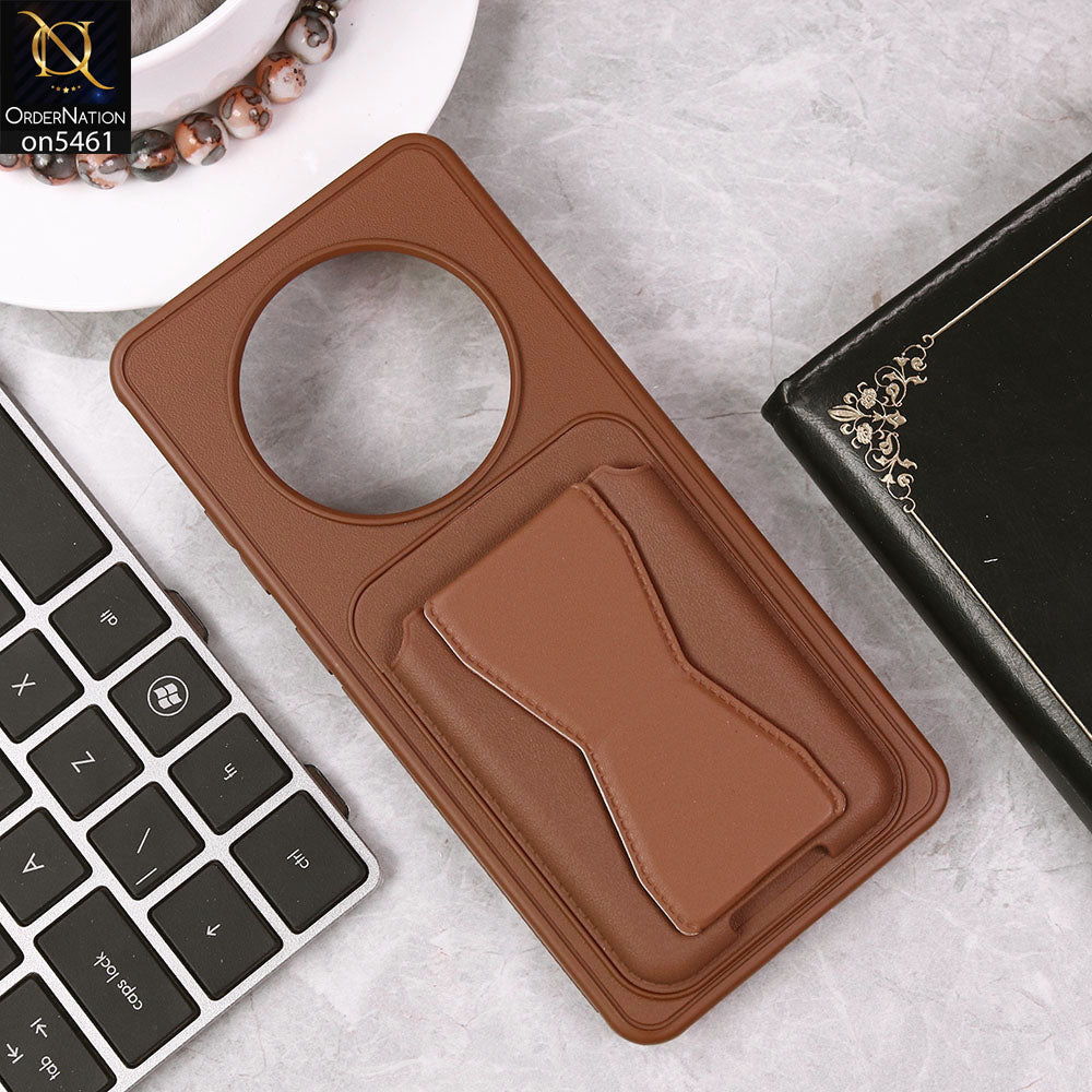 Oppo Reno 12F Cover - Brown - New Protective Case with Card Holder And Bracket Stand Holder