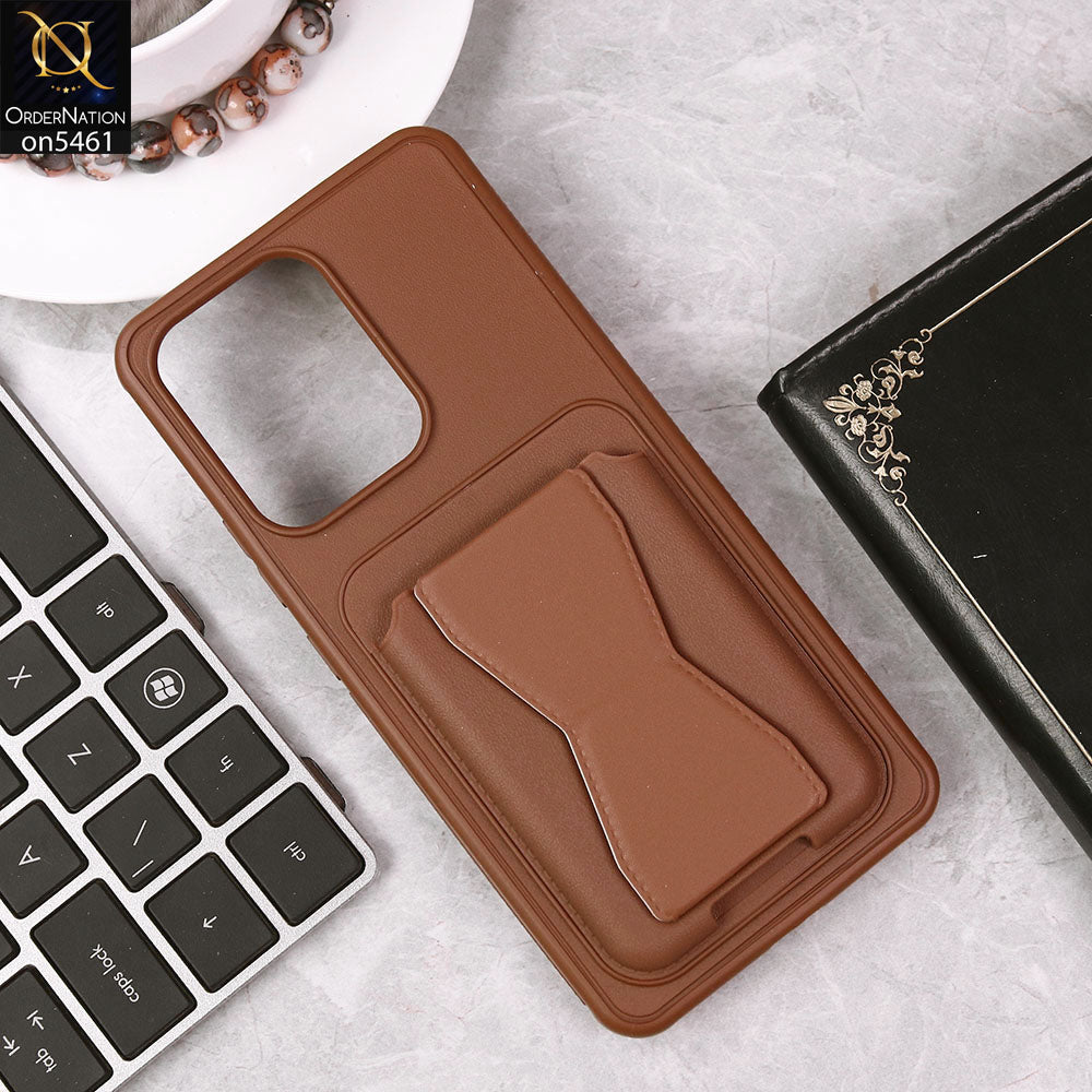 Oppo Reno 13F 4G Cover - Brown - New Protective Case with Card Holder And Bracket Stand Holder