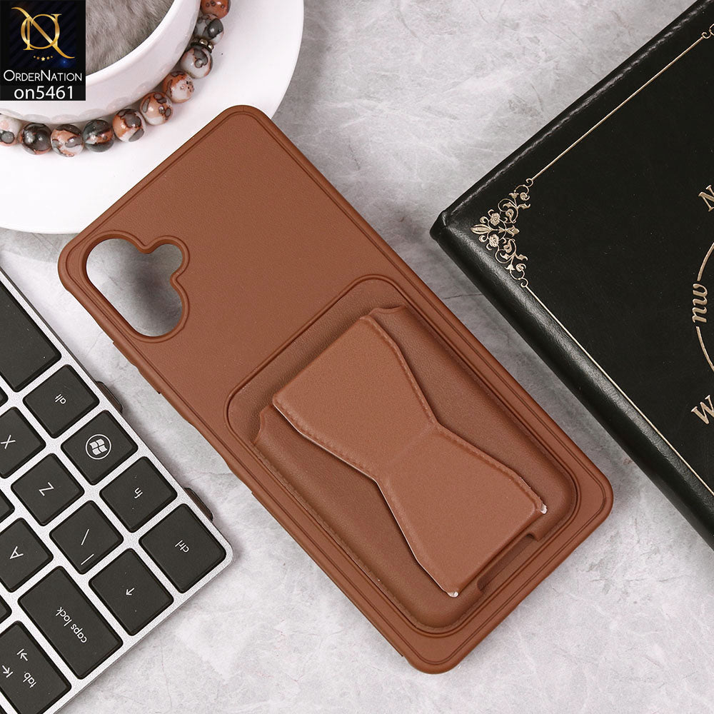 Samsung Galaxy A06 Cover - Brown - New Protective Case with Card Holder And Bracket Stand Holder