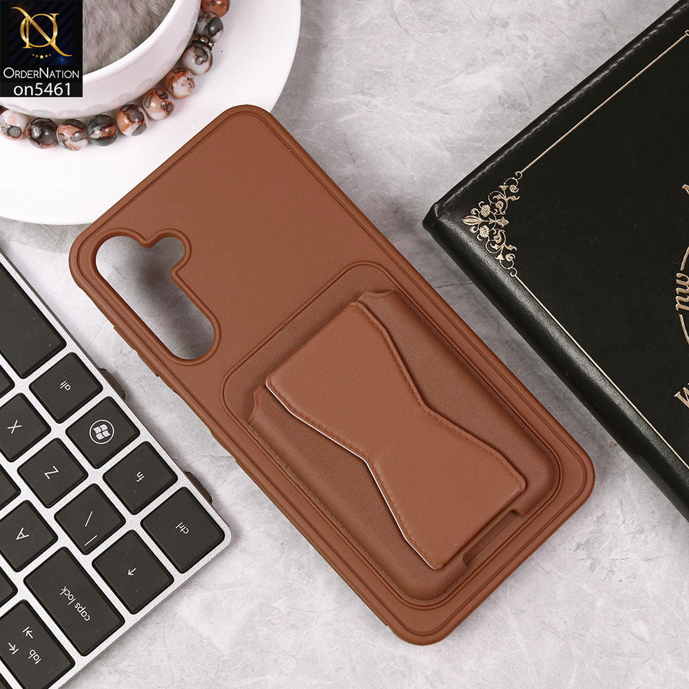 Samsung Galaxy A15 5G Cover - Brown - New Protective Case with Card Holder And Bracket Stand Holder