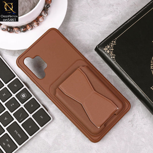 Samsung Galaxy A32 Cover - Brown - New Protective Case with Card Holder And Bracket Stand Holder