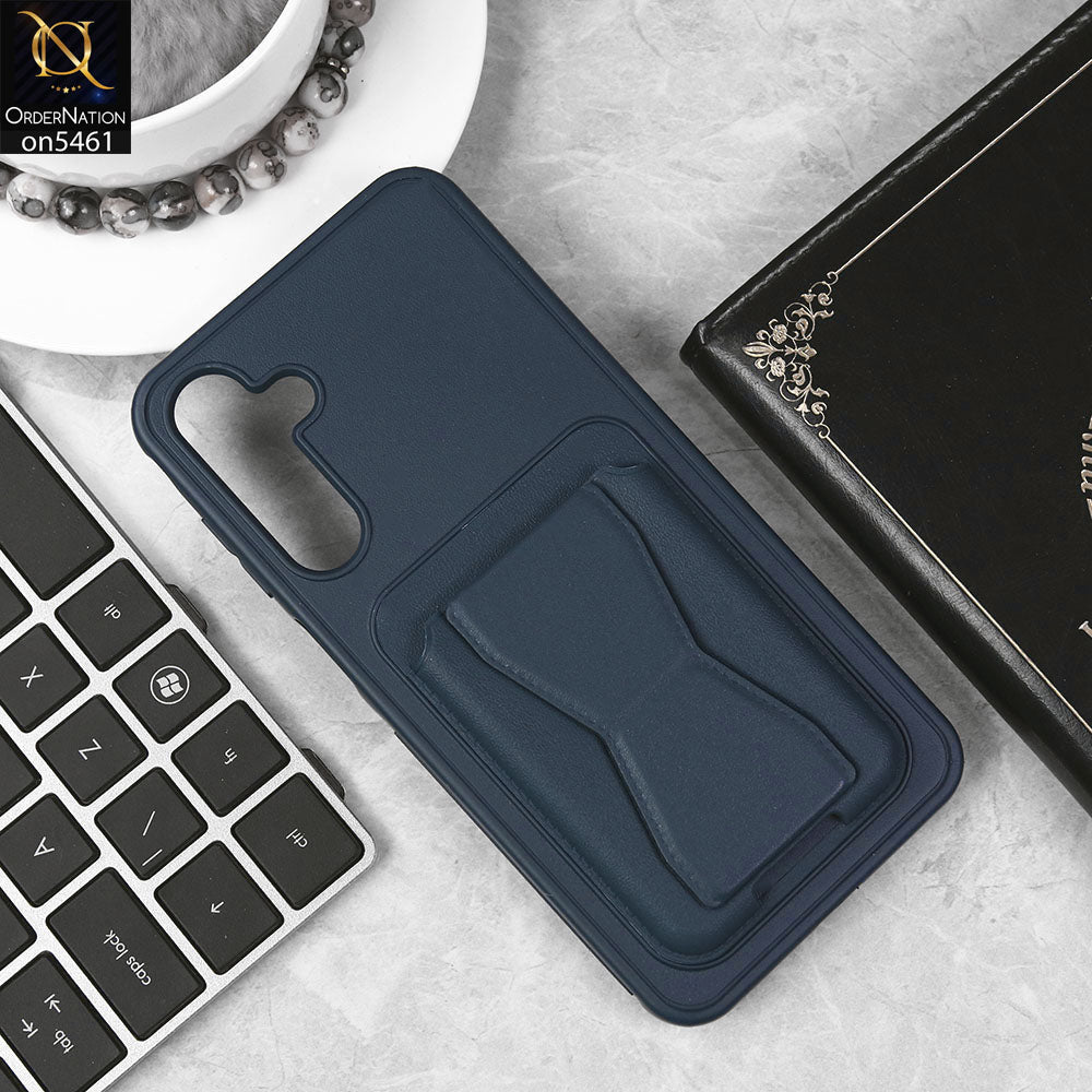 Samsung Galaxy A35 Cover - Blue - New Protective Case with Card Holder And Bracket Stand Holder