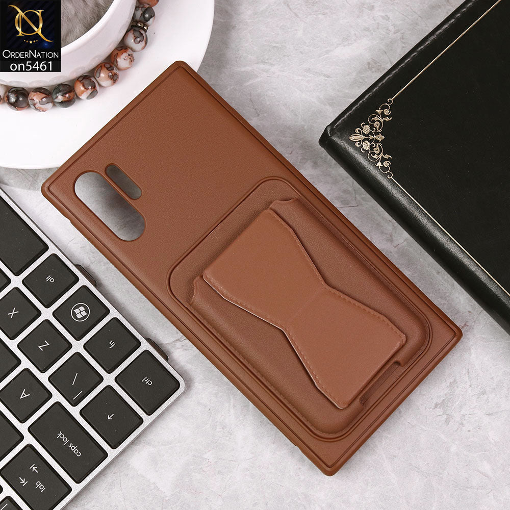 Samsung Galaxy Note 10 Plus Cover - Brown - New Protective Case with Card Holder And Bracket Stand Holder