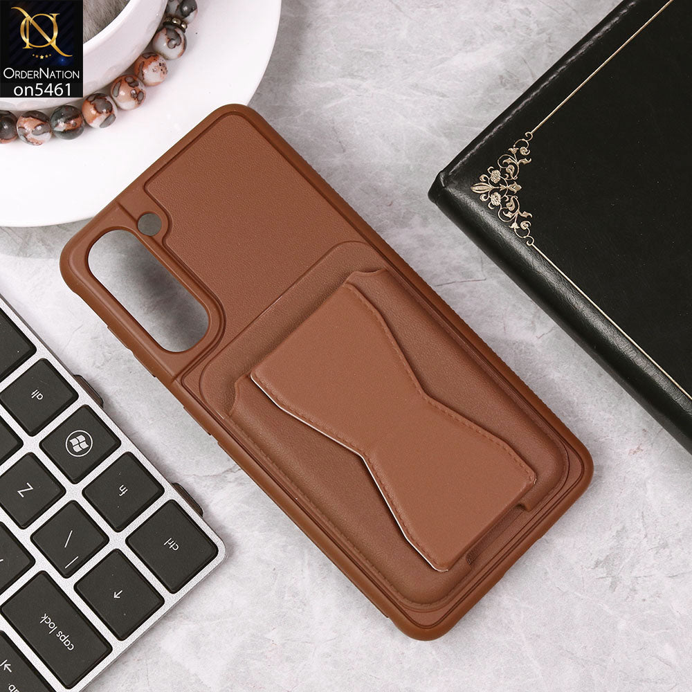 Samsung Galaxy S21 5G Cover - Brown - New Protective Case with Card Holder And Bracket Stand Holder