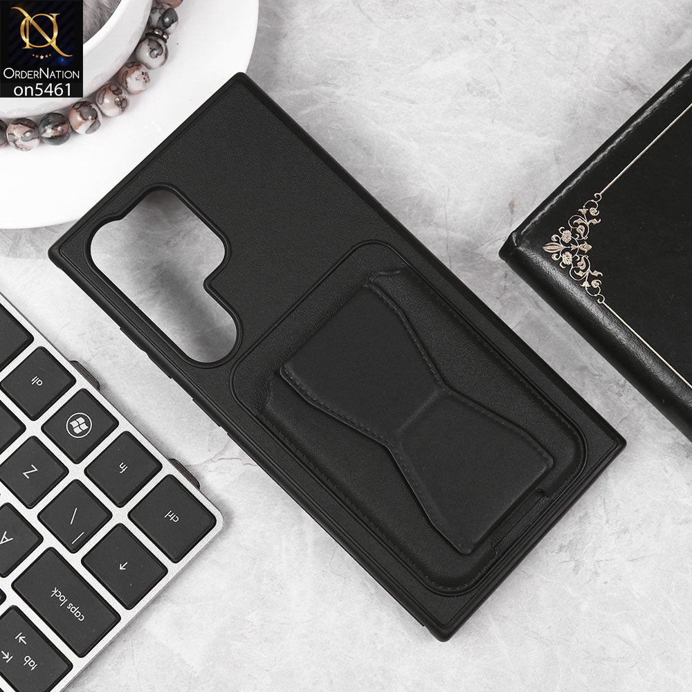 Samsung Galaxy S24 Ultra Cover - Black - New Protective Case with Card Holder And Bracket Stand Holder