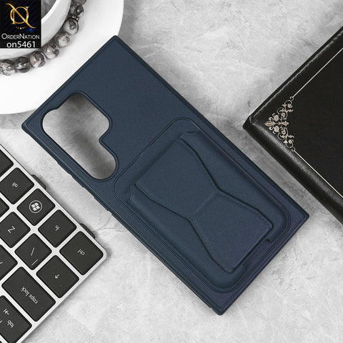 Samsung Galaxy S22 Ultra 5G Cover - Blue - New Protective Case with Card Holder And Bracket Stand Holder