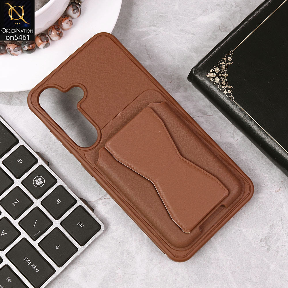 Samsung Galaxy S25 Cover - Brown - New Protective Case with Card Holder And Bracket Stand Holder