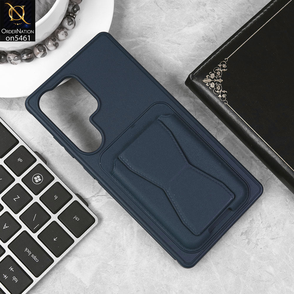 Samsung Galaxy S25 Ultra Cover - Blue - New Protective Case with Card Holder And Bracket Stand Holder