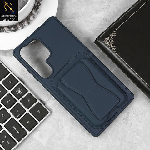 Samsung Galaxy S25 Ultra Cover - Blue - New Protective Case with Card Holder And Bracket Stand Holder
