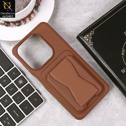 Tecno Spark Go 2024 Cover - Brown - New Protective Case with Card Holder And Bracket Stand Holder
