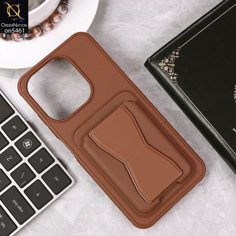 Infinix Hot 50i Cover - Brown - New Protective Case with Card Holder And Bracket Stand Holder