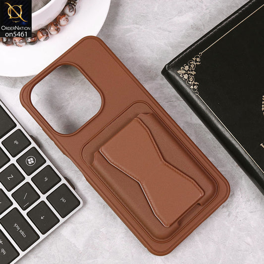 Infinix Hot 50i Cover - Brown - New Protective Case with Card Holder And Bracket Stand Holder