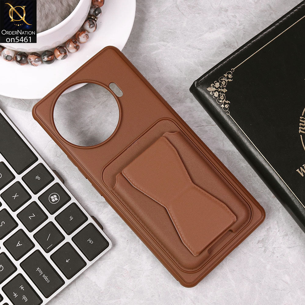 Tecno Spark 20 Pro Plus Cover - Brown - New Protective Case with Card Holder And Bracket Stand Holder
