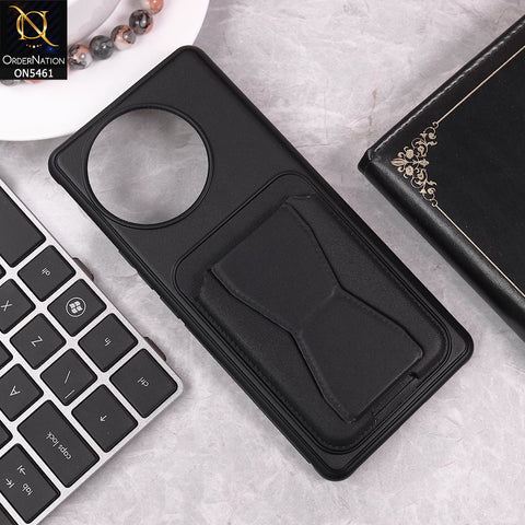 Vivo V30e Cover - Black - New Protective Case with Card Holder And Bracket Stand Holder