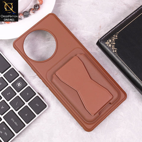 Vivo V30e Cover - Brown - New Protective Case with Card Holder And Bracket Stand Holder