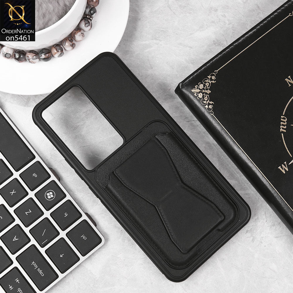 Vivo Y200e Cover - Black - New Protective Case with Card Holder And Bracket Stand Holder