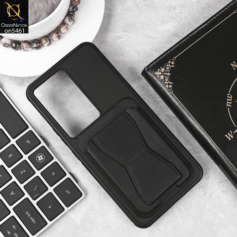 Vivo Y200e Cover - Black - New Protective Case with Card Holder And Bracket Stand Holder