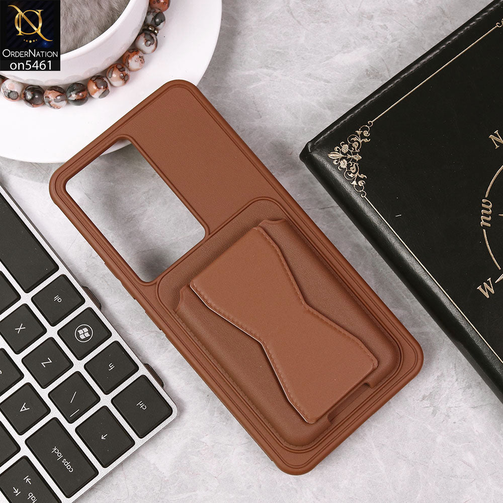 Vivo Y200e Cover - Brown - New Protective Case with Card Holder And Bracket Stand Holder
